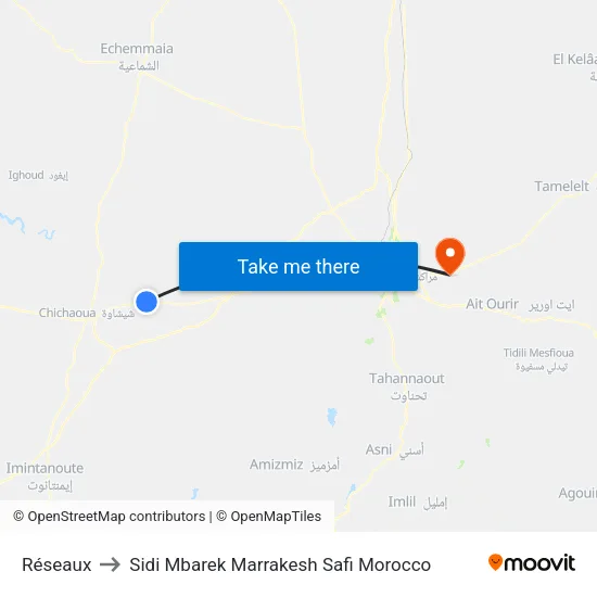 Réseaux to Sidi Mbarek Marrakesh Safi Morocco map