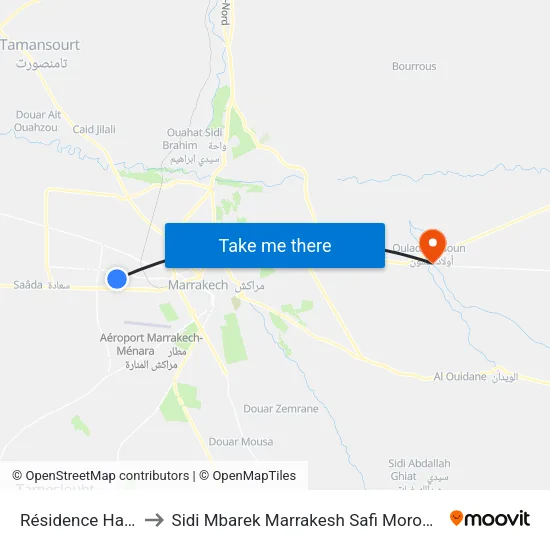 Résidence Harti to Sidi Mbarek Marrakesh Safi Morocco map