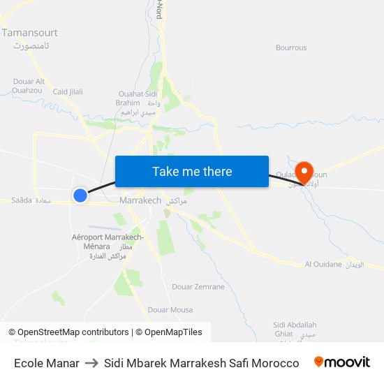 Ecole Manar to Sidi Mbarek Marrakesh Safi Morocco map