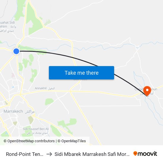 Rond-Point Tensift to Sidi Mbarek Marrakesh Safi Morocco map