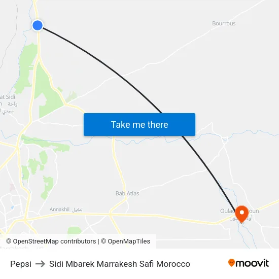 Pepsi to Sidi Mbarek Marrakesh Safi Morocco map