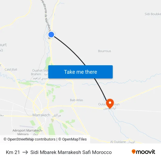 Km 21 to Sidi Mbarek Marrakesh Safi Morocco map