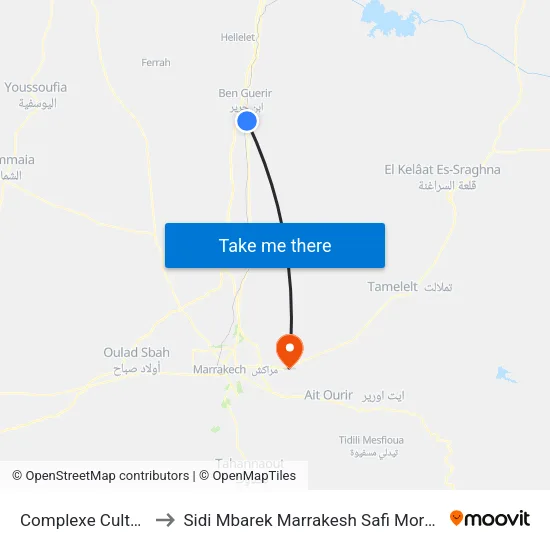Complexe Culturel to Sidi Mbarek Marrakesh Safi Morocco map