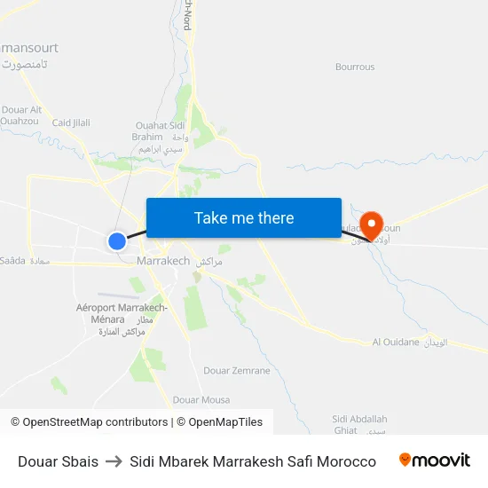Douar Sbais to Sidi Mbarek Marrakesh Safi Morocco map