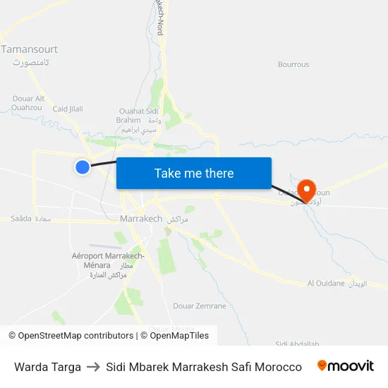 Warda Targa to Sidi Mbarek Marrakesh Safi Morocco map