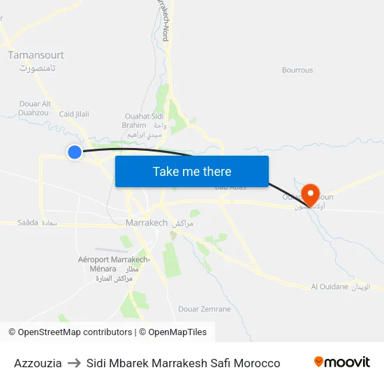Azzouzia to Sidi Mbarek Marrakesh Safi Morocco map