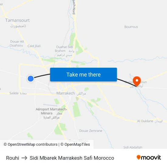Rouhi to Sidi Mbarek Marrakesh Safi Morocco map