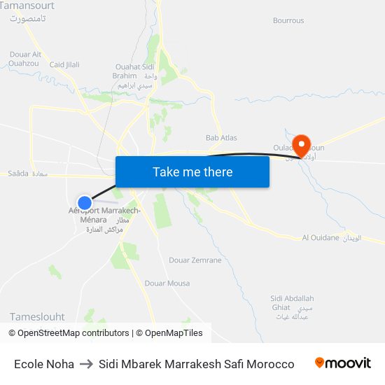 Ecole Noha to Sidi Mbarek Marrakesh Safi Morocco map