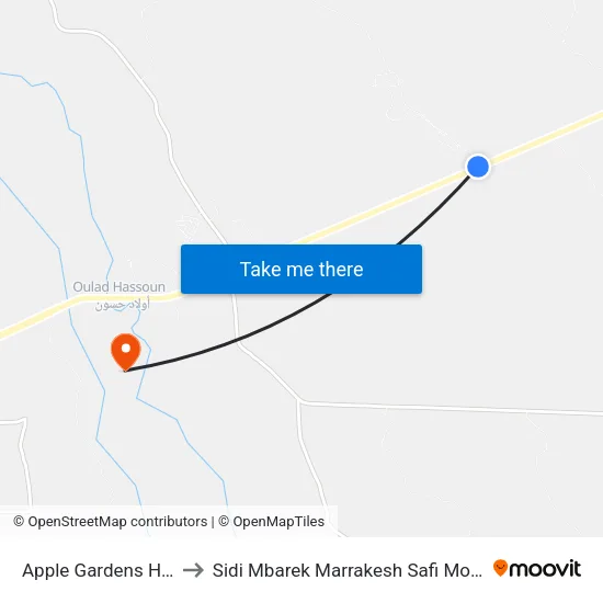 Apple Gardens Hotel to Sidi Mbarek Marrakesh Safi Morocco map