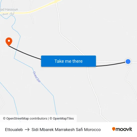 Ettoualeb to Sidi Mbarek Marrakesh Safi Morocco map