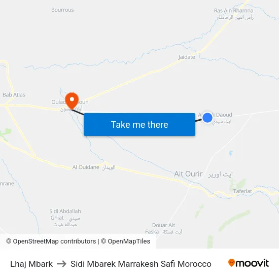 Lhaj Mbark to Sidi Mbarek Marrakesh Safi Morocco map