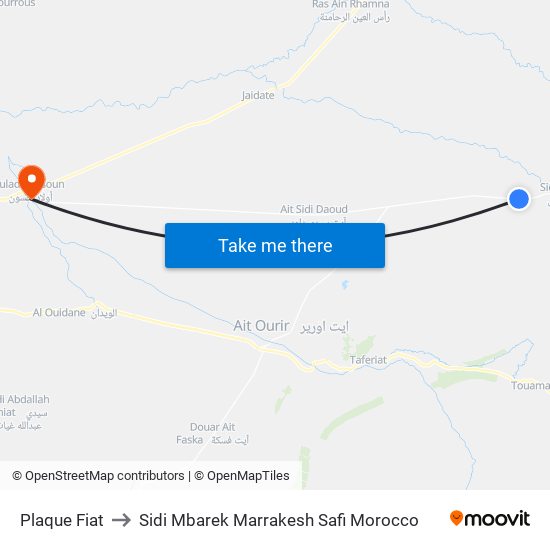 Plaque Fiat to Sidi Mbarek Marrakesh Safi Morocco map