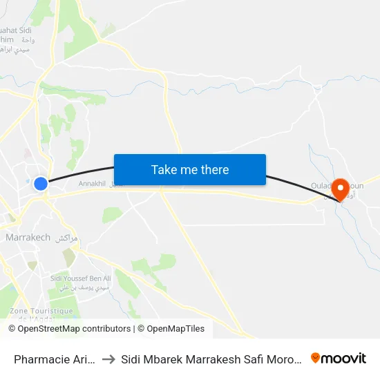 Pharmacie Ariha to Sidi Mbarek Marrakesh Safi Morocco map
