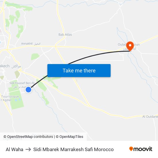 Al Waha to Sidi Mbarek Marrakesh Safi Morocco map