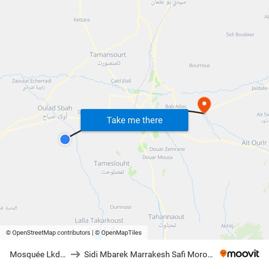 Mosquée Lkdim to Sidi Mbarek Marrakesh Safi Morocco map