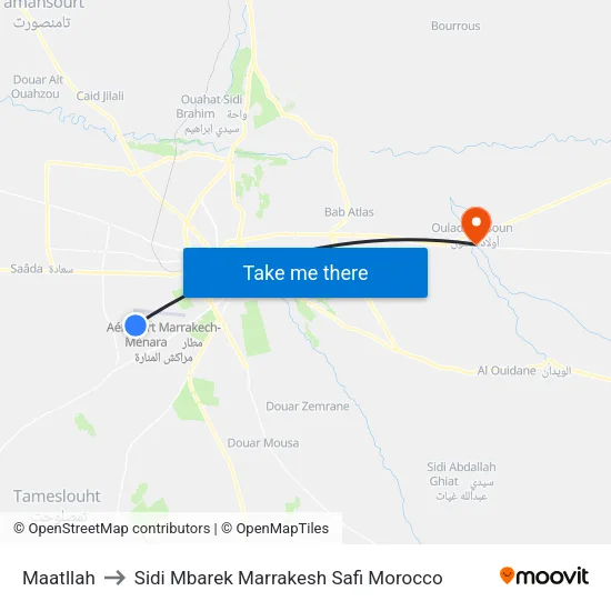 Maatllah to Sidi Mbarek Marrakesh Safi Morocco map