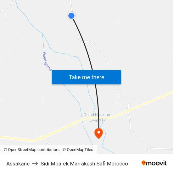 Assakane to Sidi Mbarek Marrakesh Safi Morocco map