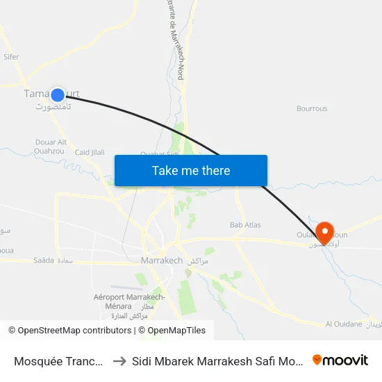 Mosquée Tranche 7 to Sidi Mbarek Marrakesh Safi Morocco map