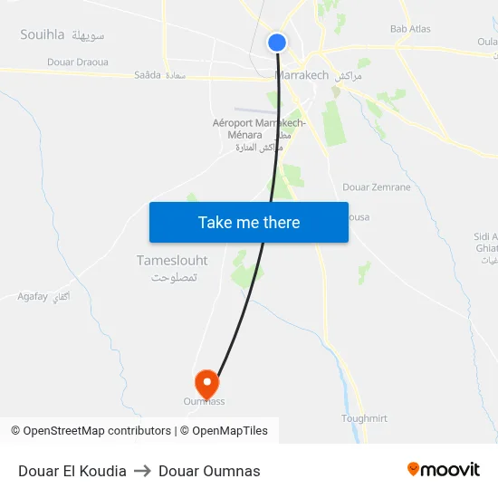 Douar El Koudia to Douar Oumnas map