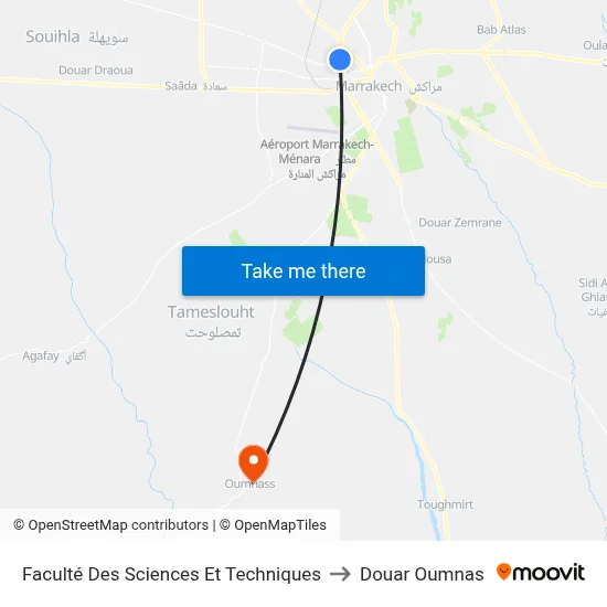 Faculté Des Sciences Et Techniques to Douar Oumnas map