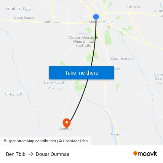Ben Tbib to Douar Oumnas map