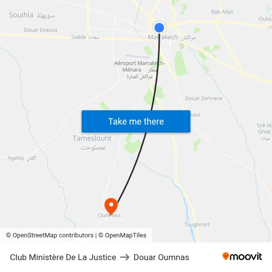Club Ministère De La Justice to Douar Oumnas map