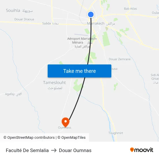 Faculté De Semlalia to Douar Oumnas map