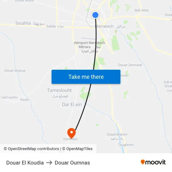 Douar El Koudia to Douar Oumnas map