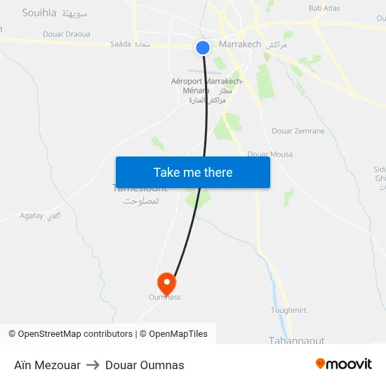 Aïn Mezouar to Douar Oumnas map