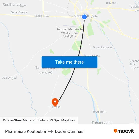 Pharmacie Koutoubia to Douar Oumnas map