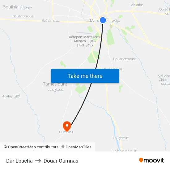 Dar Lbacha to Douar Oumnas map