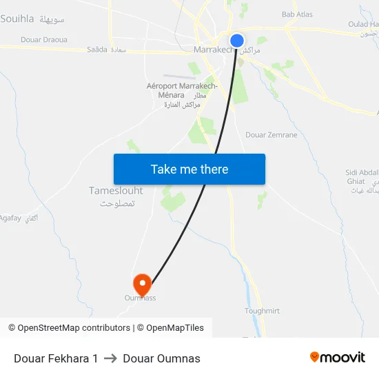 Douar Fekhara 1 to Douar Oumnas map