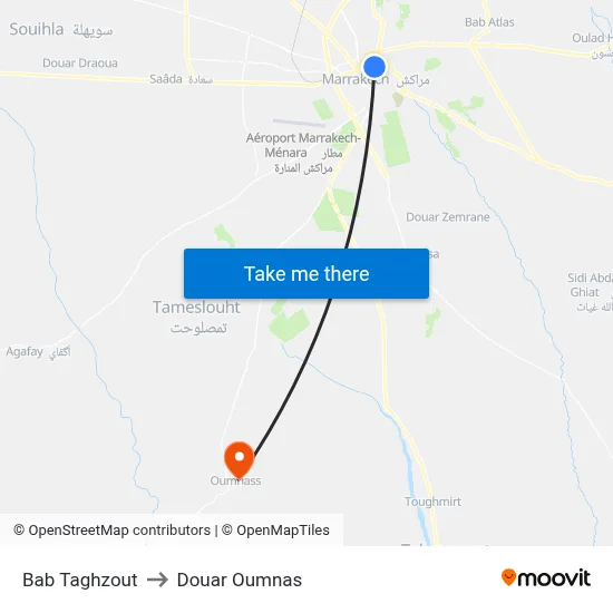 Bab Taghzout to Douar Oumnas map