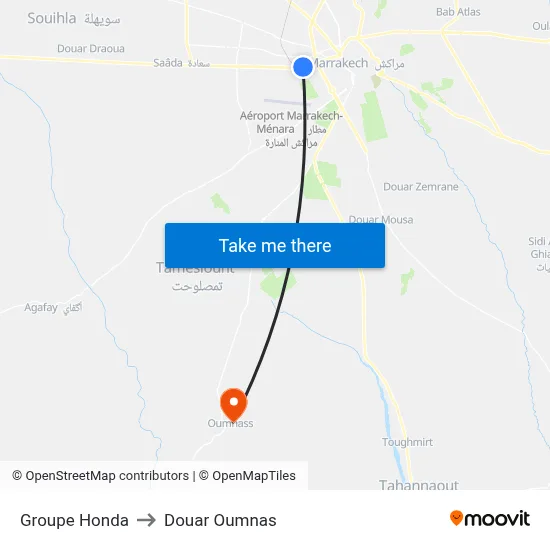 Groupe Honda to Douar Oumnas map