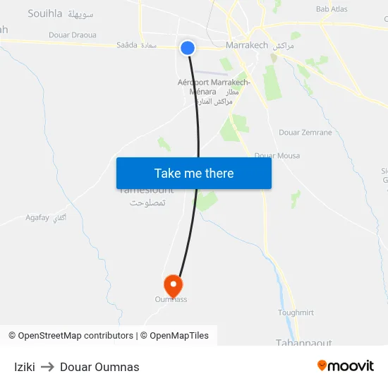 Iziki to Douar Oumnas map