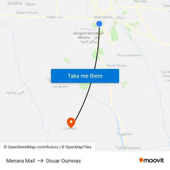 Menara Mall to Douar Oumnas map