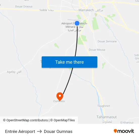 Entrée Aéroport to Douar Oumnas map