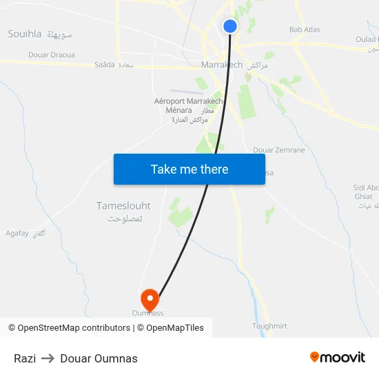Razi to Douar Oumnas map
