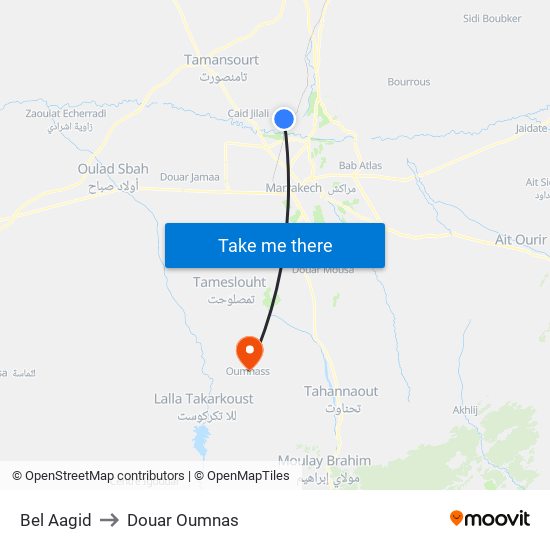Bel Aagid to Douar Oumnas map