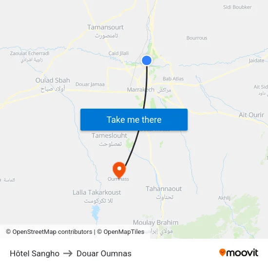 Hôtel Sangho to Douar Oumnas map