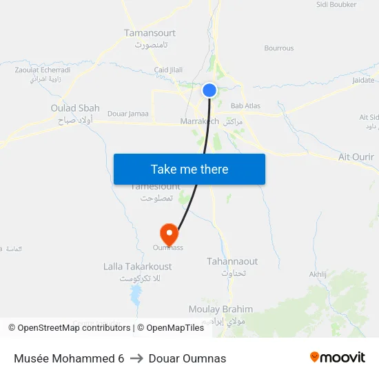 Musée Mohammed 6 to Douar Oumnas map