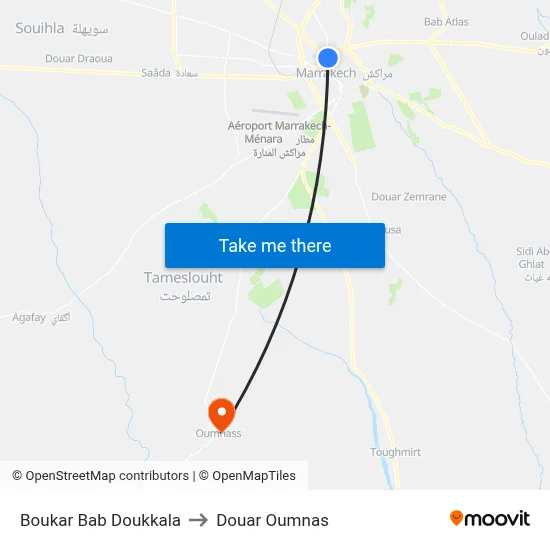 Boukar Bab Doukkala to Douar Oumnas map