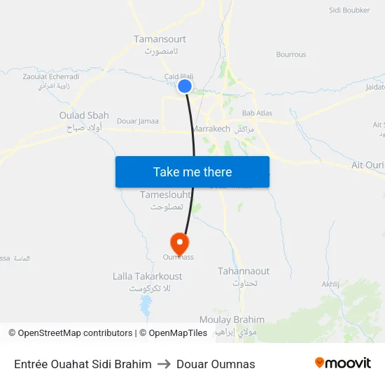 Ouahat Sidi Brahim Entrance to Douar Oumnas map