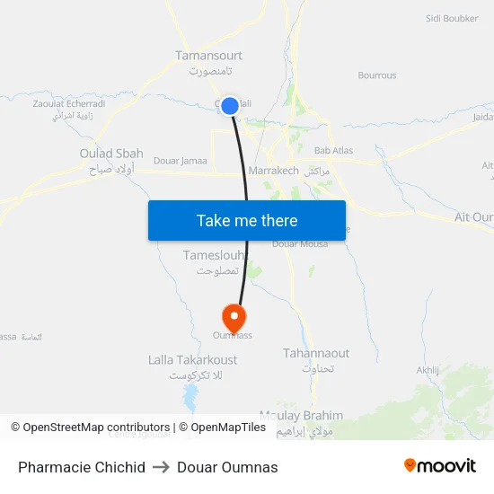 Pharmacie Chichid to Douar Oumnas map