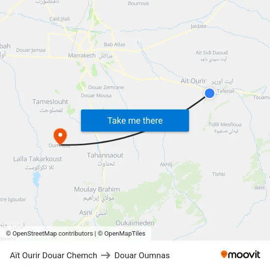 Aït Ourir Douar Chemch to Douar Oumnas map