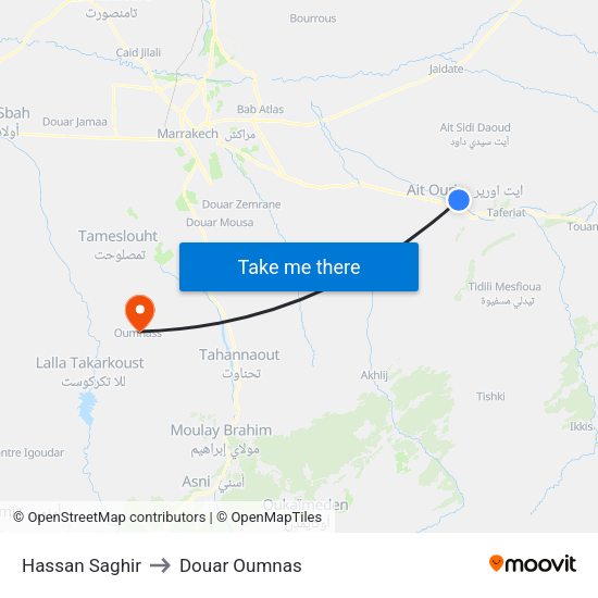 Hassan Saghir to Douar Oumnas map