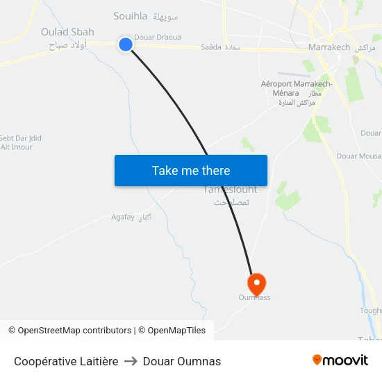 Coopérative Laitière to Douar Oumnas map