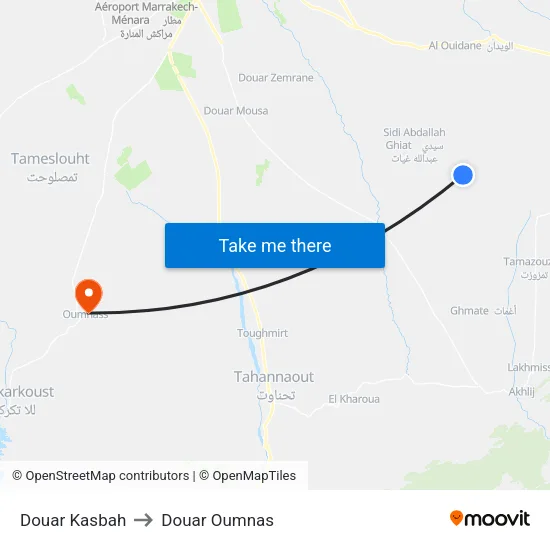 Douar Kasbah to Douar Oumnas map