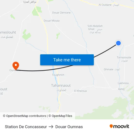 Station De Concasseur to Douar Oumnas map