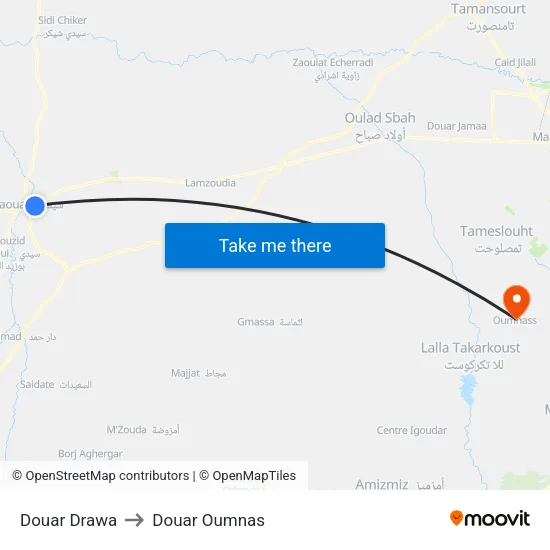 Douar Drawa to Douar Oumnas map